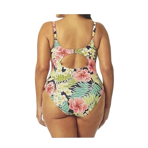 Pink and Green Tropical One Piece Swimsuit - Picture 2 of 9